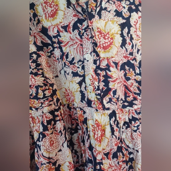 Antik Batik M/40 Navy Andre Dress 100% Cotton Long Sleeve Buttons Ruffles - Picture 11 of 16